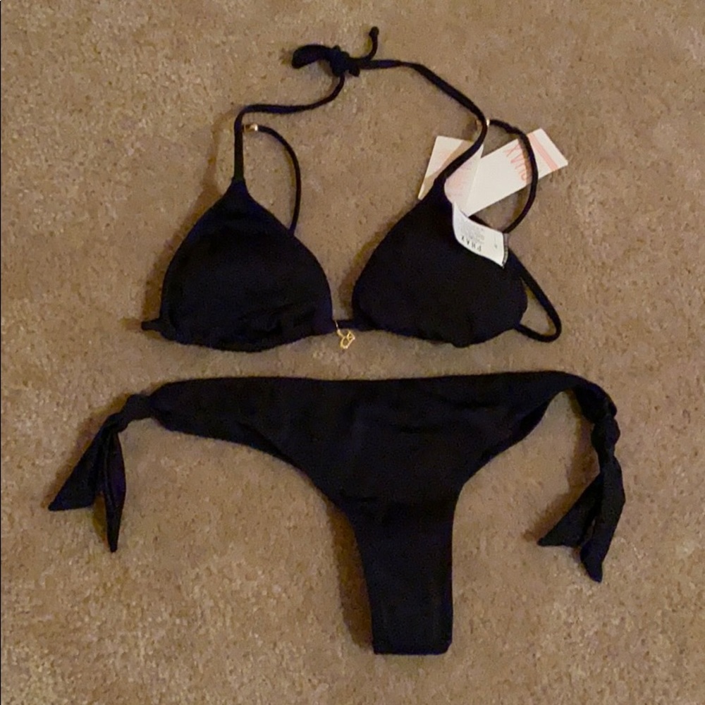 BLACK COLOR MIX TRIANGLE TOP and THONG Bottom NWT - Picture 5 of 14